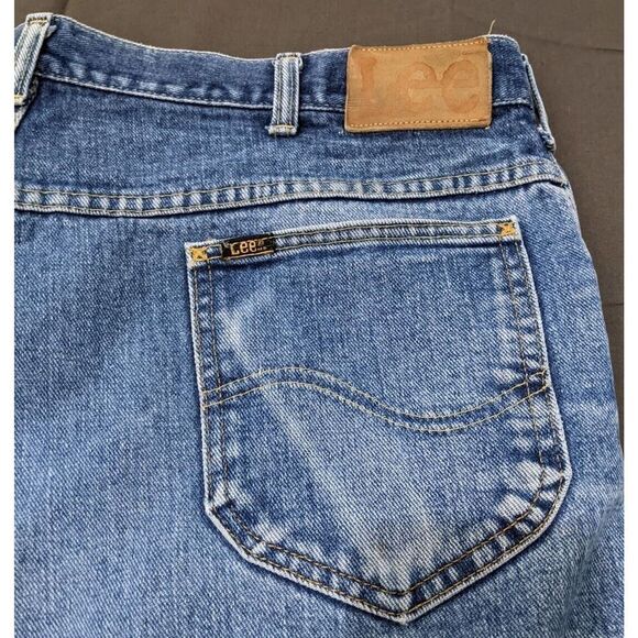 Lee Riders Denim Blue Jeans 35x28 Talon 42 Zipper Mens 1970s Dark Wash Straight - Picture 8 of 14